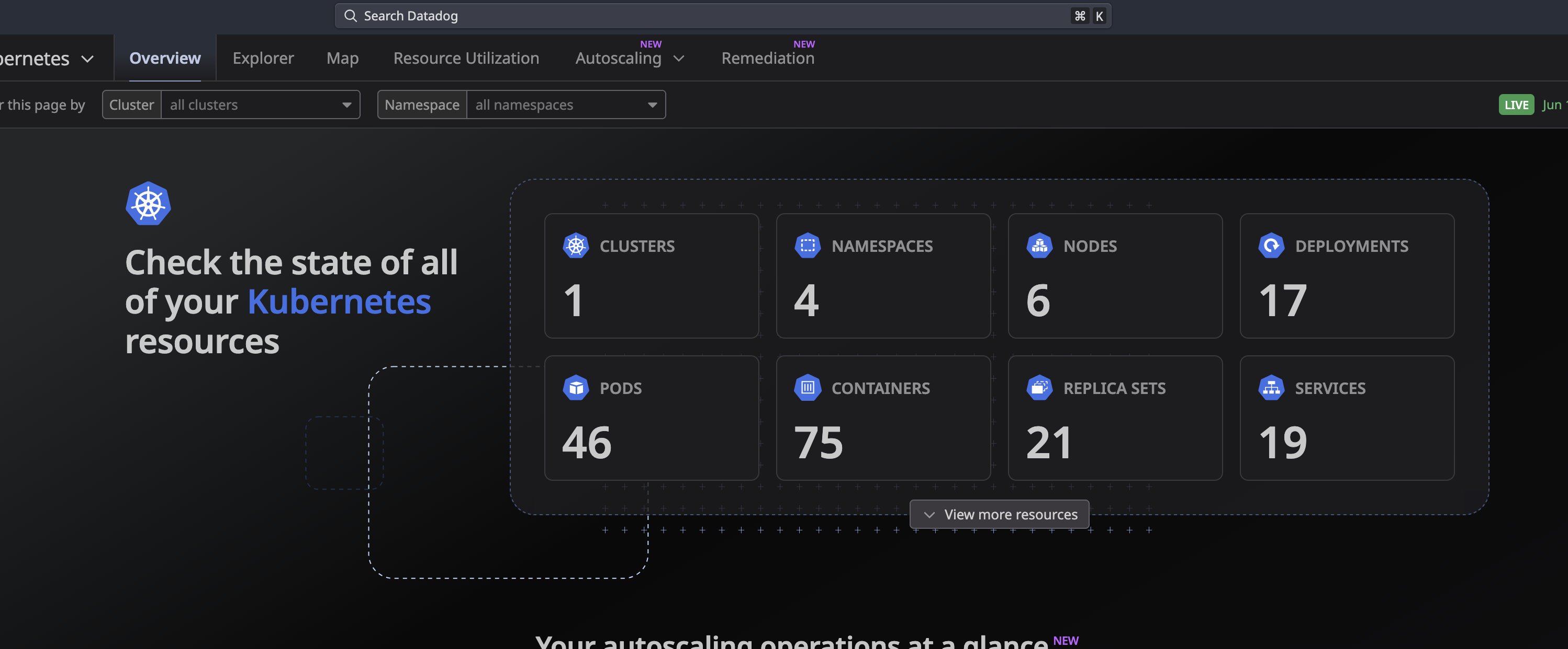 My Datadog Kubernetes overview page